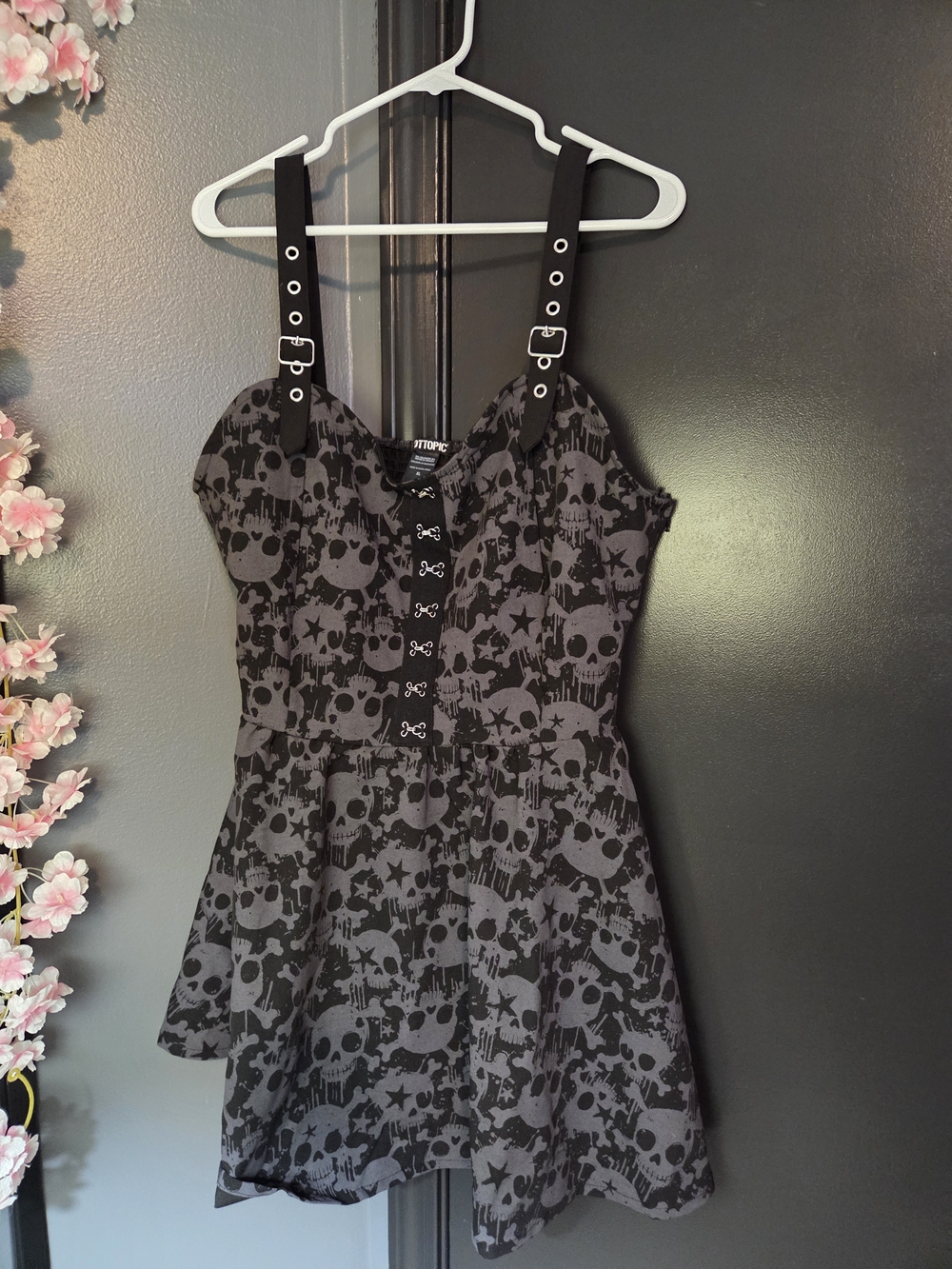 Black & Grey Skull Grommet Strap Mini Dress - Picture 4 of 6